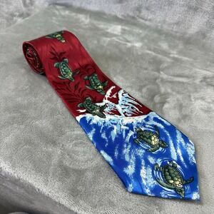 Renaissance Hand Made Neck Tie 4" x 59" Red Blue Turtles Ocean Print
